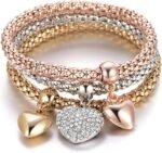 Crystal Charms Multilayer Bracelets - 3PCS Gold/Silver/Rose Gold Corn Chain Bracelet for Women, Tree of Life Heart Shaped Stretch Bracelet - Image 2