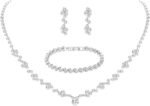 Crystal Wedding Jewelry Set, Silver Necklace Earrings Bracelet Crystal Bridal Wedding Jewelry Sets for Brides Bridesmaid Prom Costume Accessories - Image 2