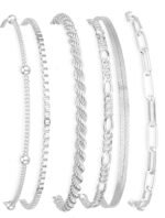 DEARMAY Dainty Silver Plated Bracelets for Women Trendy, Silver Jewelry Set for Women Bracelets for Women Paperclip Box Herringbone Figaro Rope Chain Bracelet Fashion Pack Gifts for Women - Image 2