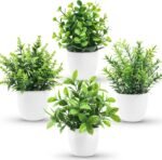 Der Rose Faux Plants Indoor, 4 Pack Small Fake Plants Mini Artificial Plants in Pots for Home Office Shelf Farmhouse Bathroom Decor - Image 2