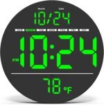 Digital Wall Clock with Large LED Display, Date, Temperature, Auto-Brightness | Small [PLUG-IN] Clock | Modern Electric Wall Clock for Bedroom, Classroom, Living Room, Home, Office, Farmhouse – Green - Image 2
