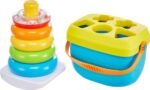 Fisher-Price Baby’s First Blocks & Rock-a-Stack Toy Set, Bucket of 10 Shapes & Ring Stacking Activity for Developmental Play Ages 6+ Months (Amazon Exclusive) - Image 2