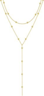 Foxgirl Lariat Gold Necklace for Women, Dainty Long Necklace 14k Gold Plated/Silver Y-Shaped Pendant Necklace Trendy Layered Cz Beaded Chain Drop Necklaces Simple Gold Jewelry For Women Gift - Image 2