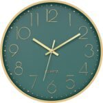 Foxtop Modern Wall Clock 12 Inch Silent Non Ticking Battery Operated Round Quartz Gold Wall Clock for Living Room Bedroom Kitchen Office Classroom Decor (Dark Green Dial) - Image 2