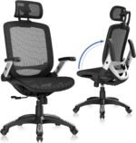 GABRYLLY Ergonomic Office Chair, High Back Home Desk Chair with Headrest, Flip-Up Arms, 90-120° Tilt Lock and Wide Cushion, Big and Tall Mesh Chairs for Man Woman, Black Task Chair - Image 2