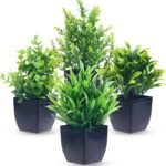 GREENTIME 4 Pack Fake Plants in Black Pot Mini Artificial Eucalyptus Potted Plant Small Faux Grass Greenery Potted for Indoor Home Office Farmhouse Bathroom Table Decoration - Image 2