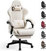 GTPLAYER Gaming Chair with Speakers, Video Game Chairs with Footrest, PC Gamer Chairs for Adults - Padded High Back Ergonomic Reclining Silla Gamer, Linkage Armrest, Ace Pro, Ivory - Image 2