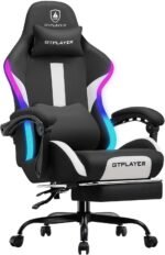 GTRACING Gaming Chair with Foot Rest & Racing Style RGB LED Lights, Breathable Fabric for Home Office Desk, Ergonomic High Back Computer Chair with Headrest & Lumbar Support, RGB Black - Image 2