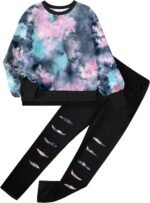 Girls Clothes, Girls Outfits Tie Dye Sweatshirt Tops and Leggings Sweatpants 2 Piece Fall Winter Clothes Set 6-16T - Image 2