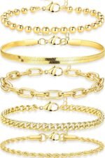 Gold Bracelets for Women Non Tainish,Dainty Bracelets Stack for Women Trendy, Gold Plated Cuff Stackable Bracelets With Beaded Cuban Paperclip Snake Rope Bangle Hand Chain Jewelry Gifts for Women - Image 2