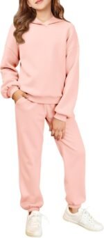 Haloumoning Girls 2 Piece Outfits Kids Oversized Fleece Hoodie Sweatshirt and Sweatpants Fashion Clothing Sets - Image 2