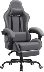 Homall Gaming Chair Fabric with Massage Lumbar Support, Ergonomic Racing Video Game Chair with Adjustable Footrest and Headrest (Grey) - Image 2