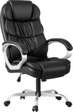 Homall Office Chair High Back Computer Desk Chair, PU Leather Adjustable Height Modern Executive Swivel Task Chair with Padded Armrests and Lumbar Support (Black) - Image 2