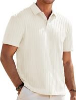 JMIERR Mens Casual Polo Shirt Summer Short Sleeve Vacation Button Beach Knit Stretchy Golf Shirts - Image 2
