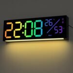 JoFomp 12" RGB Color LED Digital Wall Clock with Remote Control, Seconds Display, Plug-in Digital Alarm Clock with Auto Brightness, DST, Temp, Digital Clock for Living Room, Bedroom, Classroom, Office - Image 2