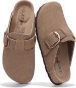 KIDMI Genuine Suede Clogs for Women Memory Foam Cork Footbed Potato Shoes Slip On Leather Mules with Big Buckle - Image 2