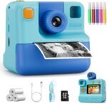 Kids Camera Instant Print, Christmas Birthday Gifts for Girl Boys 3-12 Years Old, FHD Selfie Digital Video Cameras Toddler 3 Rolls Print Paper & 32G Card (Blue) - Image 2