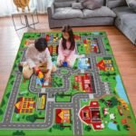 Kids Carpet Playmat Rug 59"x39.4", Car Rug for Kids Cars, Non-Slip Town City Road Map Kids Rugs for Playroom Bedroom Boys, Kids Cars Play Mat Track Road Rugs for Kid(59X39.4Inch,Green) - Image 2