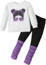 Kids Toddler Girls Clothes Figure Graphic Drop Shoulder Top Pullover Spotted Print Pants Fall Winter Outfit Set - Image 2