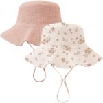 Konssy 2 Pack Muslin Baby Sun Hat UPF 50+ Sun Protection Baby Bucket Hat Summer Beach Hats with Wide Brim for Boys & Girls - Image 2
