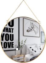 LONGWIN Hanging Wall Circle Mirror Decor Gold Geometric Mirror with Chain for Bathroom Bedroom Living Room 9.8" - Image 2