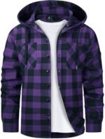 Mens Hooded Flannel Shirts Hoodie Shirt Long Sleeve Casual Plaid Button Down Jackets Stylish with Pocket - Image 2