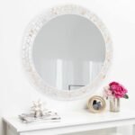 Mosaic Mirrors for Wall 24 Inch, Natural Mother of Pearl Inlay White Framed Round Mirror for Bathroom, Bedroom or Entryway - Image 2