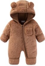 Newborn Baby Bear Outfit With Fold-Over Mittens and Footies Girls Boys Winter Fleece Clothes Hooded Romper Snowsuit - Image 2