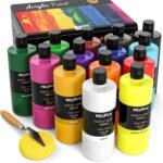 Nicpro 14 Colors Large Bulk Acrylic Paint Set (16.9 oz,500 ml) Rich Art Painting Supplies, Non Toxic for Multi Surface Rock Canvas Wood Ceramic Leather Fabric Craft, for Kids Adult with Color Wheel - Image 2