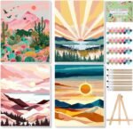 Ninonly 4 Pack Paint by Numbers Kit for Adults Framed Canvas, Sunset Paint by Number Arts for Beginners with Wooden Easel, Brushes, Acrylic Set, 9 * 12 Inch - Image 2