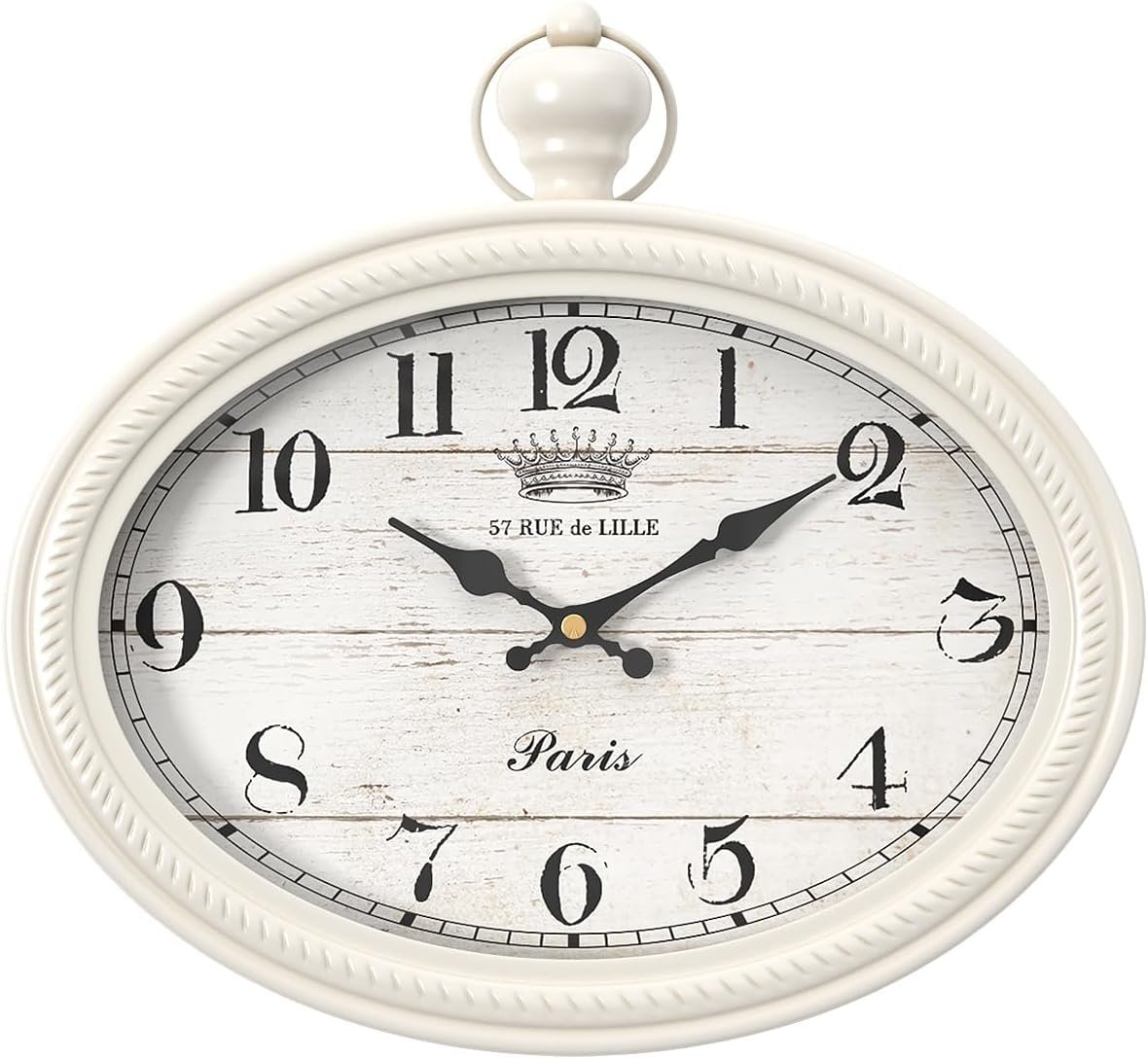 Retro Oval Wall Clock. White Vintage Antique Style. Battery Operated Decor Wall Clocks for Farmhouse, Living Room,Kitchen,Bedroom,Bathroom (10.5" H x 11.3" W) - Image 2