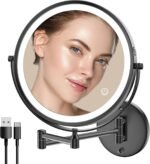 Rocollos 9" Wall Mounted Lighted Makeup Mirror, Large Double Sided 1X/10X Magnifying Mirror, 3 Color LED Vanity Mirror, Touch Dimmable 360° Swivel Light Up for Bathroom - Image 2
