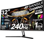SANSUI 32 Inch Curved 240Hz Gaming Monitor High Refresh Rate, FHD 1080P Gaming PC Monitor HDMI DP1.4, Curved 1500R, 1Ms MPRT, HDR,Metal Stand,VESA Compatible(DP Cable Incl.) - Image 2