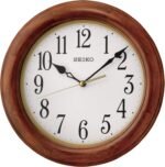 SEIKO 12 Inch Round Wood Classic Wall Clock, White,Brown - Image 2