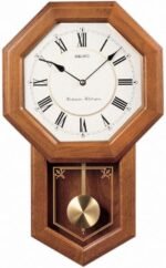 Seiko Light Oak Traditional Schoolhouse Wall Clock with Chime & Pendulum - Image 2