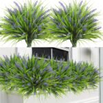 Sggvecsy 12 Bundles Artificial Plants Outdoor Faux Lavender Flowers Fake Monkey Grass UV Resistant Plastic Greenery Plants for Garden Home Porch Window Patio Hanging Planter Indoor Decor (Purple) - Image 2