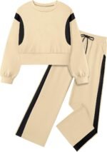 Shallmu Girls Clothes Long Sleeve Stripe Pullover Sweatshirts Top Wide Leg Sweatpants Fall Winter 2 Piece Outfits Sets - Image 2