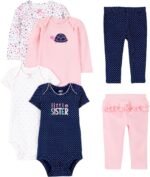 Simple Joys by Carter's baby-girls 6-piece Bodysuits (Short and Long Sleeve) and Pants Set - Image 2