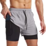 Surenow Mens 2 in 1 Running Shorts Quick Dry Athletic Shorts with Liner, Workout Shorts with Zip Pockets and Towel Loop - Image 2