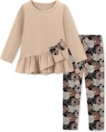 Toddler Girl Clothes 18M-8T Girls Fall Winter Outfit, Long Sleeve Ruffle Bowknot Top + Floral Pants 2Pcs Clothing Set - Image 2
