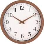 Topkey 12 Inch Silent Wall Clock with Wooden Hour and Minute Hands - Round Wood-Like Frame & White Dial for Home Office Kitchen Decor - Wooden Brown - Image 2