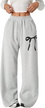 Verdusa Girl's Bowknot Baggy Sweatpants Lightweight Straight Leg Athletic Pants with Pockets - Image 2