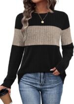 WIHOLL Womens Sweaters Trendy Color Block Tops Long Sleeve Shirts Fall Outfits Early Fall Fashion 2025 Winter Clothing - Image 2