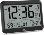 WallarGe Atomic Digital Wall Clock Battery Operated, Self-Setting, Large Display with Temperature, Date, Day of The Week, Silent Wall Mount Digital Clock, 4 Time Zones, DST - Image 2
