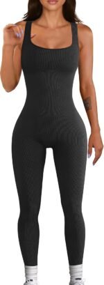 Women Workout Seamless Jumpsuit Yoga Ribbed Bodycon One Piece Tank Top Leggings Romper - Image 2