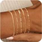 adoyi Gold Bracelets for Women, 14K Gold Plated Stackable Bracelet Stack Set Adjustable Charm Paperclip Chain Cuban Link Layered Waterproof Jewelry Sets Gifts for Womens 6.0/6.8/7.2" - Image 2