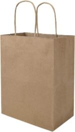 bagmad 100 Pack 8x4.75x10 Inch Plain Medium Paper Bags with Handles Bulk, Brown Kraft Craft Gift Bags, Grocery Shopping Retail Birthday Party Favors Wedding Sacks (Natural Brown, 100pcs) - Image 2