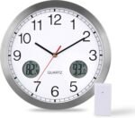 jomparis Wall Clock with Outdoor and Indoor Temperature 12 Inch Metal Frame Modern Elegant Style for Living Room Office Home (Silver) - Image 2