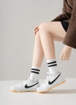 Irisbear Womens Crew Socks Cushioned Cotton Striped Quarter Socks Vintage Retro Running Socks 6 Pairs - Image 6