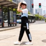 Size 6-12 Years Boys Fashion Clothes Spring Summer Short Sleeve Top & Pants Color Block Clothing Sets - Image 4